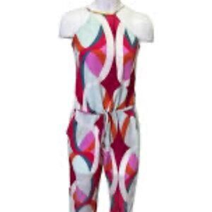 Glamorous Vintage Marciano Silk Graphic Print Halter Jumpsuit Size 4